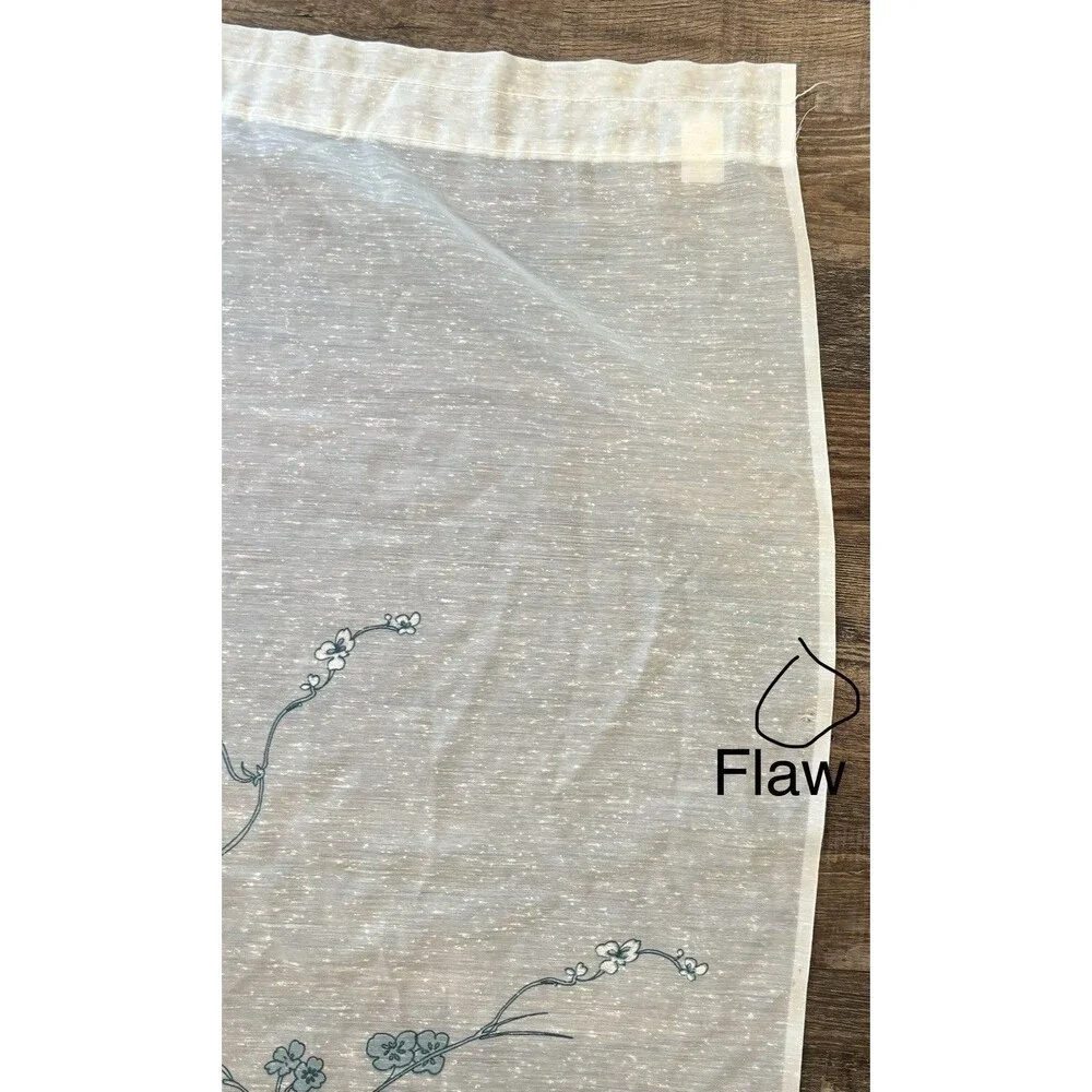 Vintage 70’s Curtain Panel (1) Blue Floral Sheer White 60”x84” Retro MCM Cottage